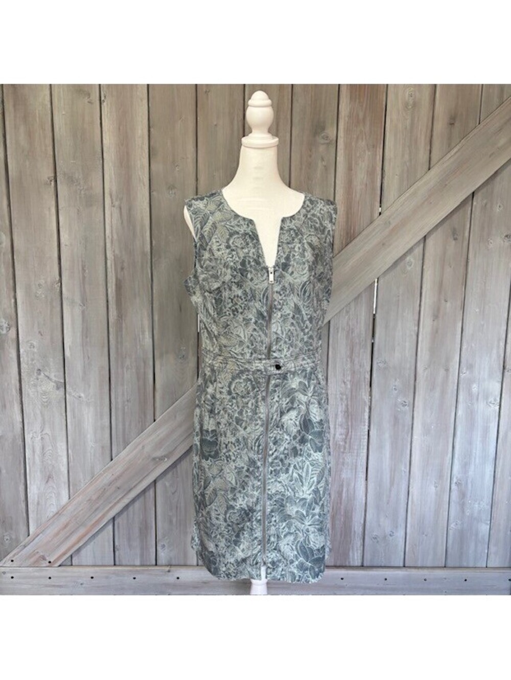 Blue motif jeans sleeveless dress / Eva Kayan-w/ front zipper - summer - size 42